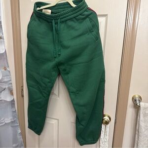 Gucci Green Joggers  Sweat Pants with Red Accents Size Medium